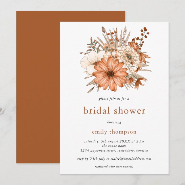 Invitación Elegante ducha nupcial de Florals de otoño (Anverso / Reverso)