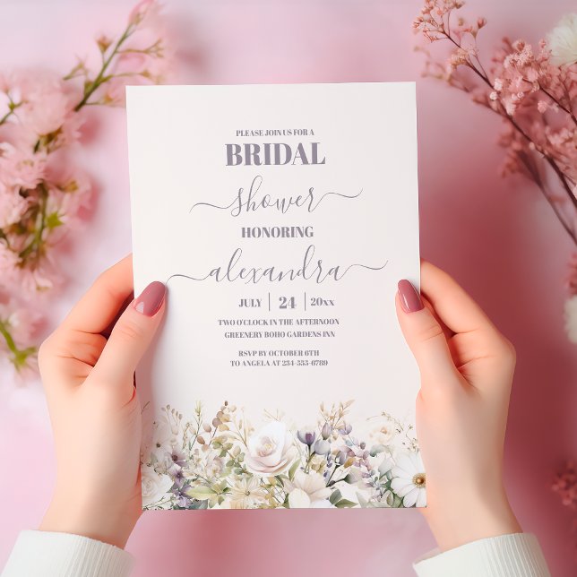 Invitación Elegante ducha nupcial de flores silvestres de Boh (Subido por el creador)