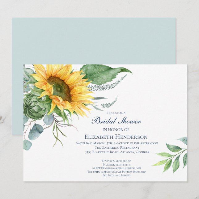 Invitación Elegante ducha nupcial de girasol (Anverso / Reverso)