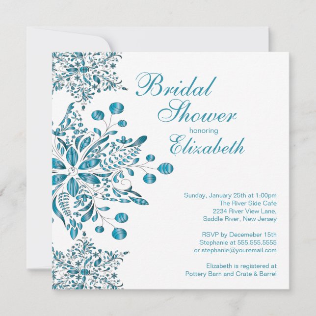 Invitación Elegante ducha nupcial de invierno con copos de ni (Anverso)
