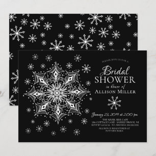 Invitación Elegante ducha nupcial de invierno con copos de ni