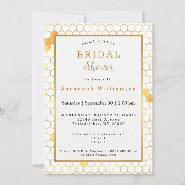 Invitación Elegante ducha nupcial de maní de oro blanco (Anverso)