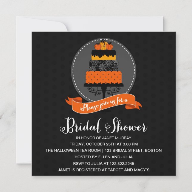 Invitación Elegante ducha nupcial de pasteles de Halloween (Anverso)