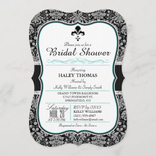 Invitación Elegante ducha nupcial Fleur-de-lis; Damasco negro