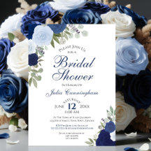 Elegante Ducha Nupcial Floral Acuarela Azul Boho