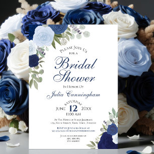 Invitación Elegante Ducha Nupcial Floral Acuarela Azul Boho