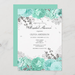 Invitación Elegante ducha nupcial floral Aqua Silver