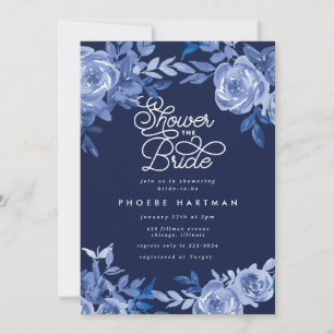 Invitación Elegante ducha nupcial floral azul de la Marina Mo