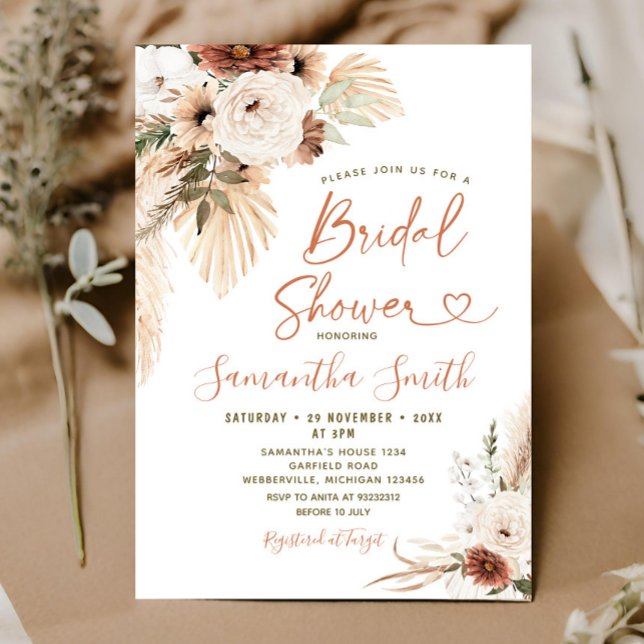 Invitación Elegante ducha nupcial floral blanca Boho (Subido por el creador)