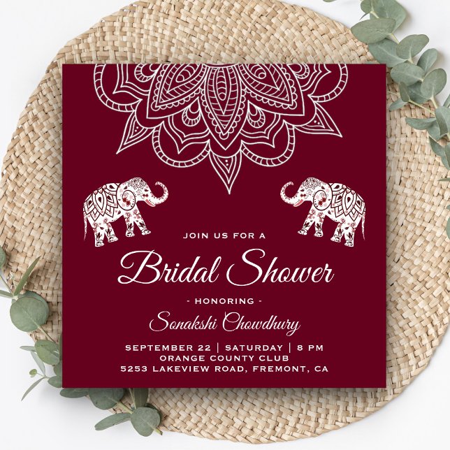 Invitación Elegante ducha nupcial india de Mandala en Borgoña (Subido por el creador)
