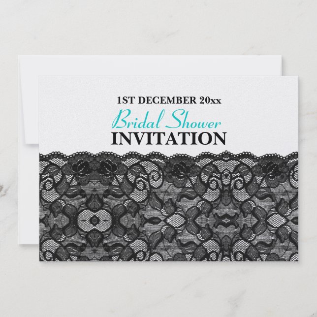 Invitación Elegante ducha nupcial negras Aqua Blue (Anverso)