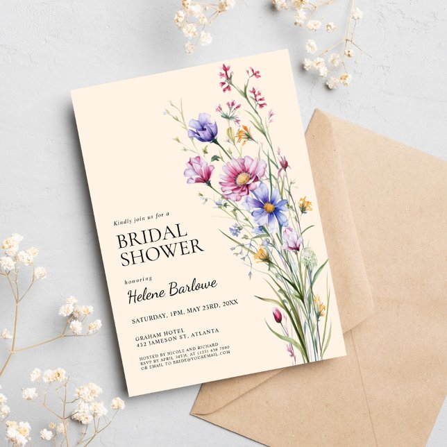 Invitación Elegante ducha nupcial rústica de flores silvestre (Elegant Boho Rustic Wildflower Bridal Shower Invitation)