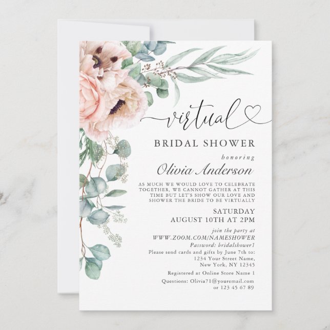 Invitación Elegante ducha nupcial virtual Eucalyptus (Anverso)