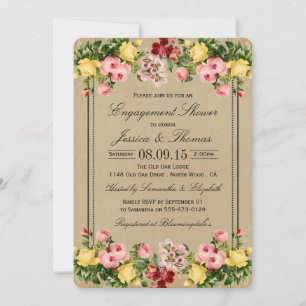 Invitación Elegante Ducha O Fiesta De Compromiso Floral Vinta