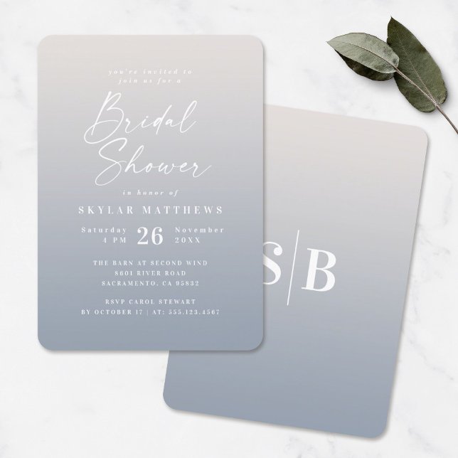 Invitación Elegante ducha Ombre fuera de blanco y azul turbio (Subido por el creador)