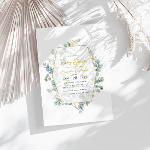 Invitación Elegante ducha para bebé con eucalipto y geometría