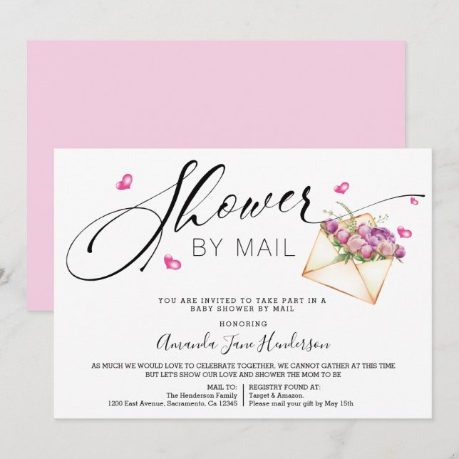 Invitación Elegante Ducha Por Correo (Anverso / Reverso)