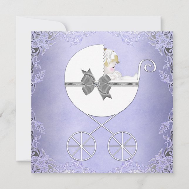 Invitación Elegante ducha Purple and Grey Baby Girl (Anverso)