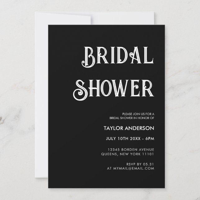 Invitación Elegante ducha retro en blanco y negro de novia (Anverso)