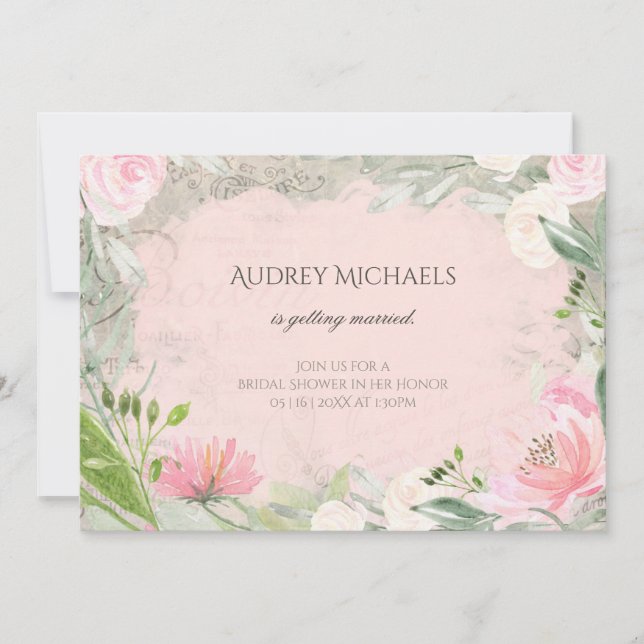 Invitación Elegante Ducha Romántica Bridal Floral Rosa France (Anverso)