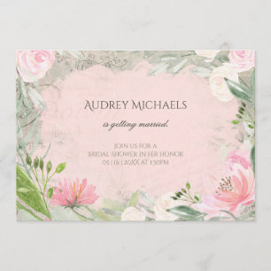 Invitación Elegante Ducha Romántica Bridal Floral Rosa France