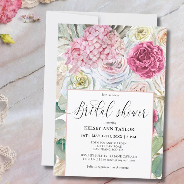 Invitación Elegante ducha romántica de novia floral rosa (Subido por el creador)