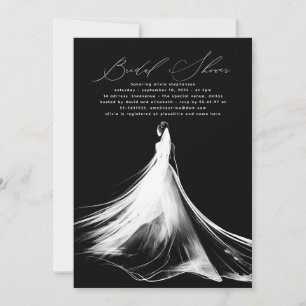 Invitación Elegante ducha romántica Minimalista negra de novi
