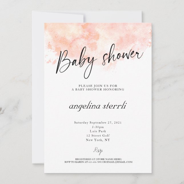 Invitación Elegante ducha Rubor Rosa Bebé (Anverso)