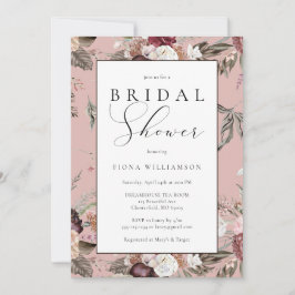 Invitación Elegante ducha Rubor rosa borgoña floral novia