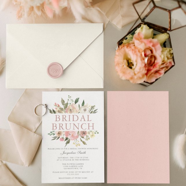 Invitación Elegante ducha Rubor rosa Floral Bridal Brunch (Subido por el creador)
