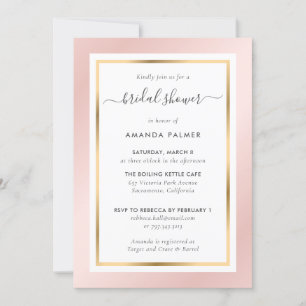 Invitación Elegante ducha Rubor rosa y dorada de novias
