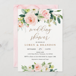 Invitación Elegante ducha Rubor Watercolor Wedding