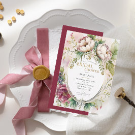 Invitación Elegante ducha ruidosa borgoñona floral de novia