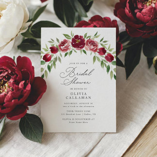 Invitación Elegante ducha ruidosa borgoñona floral de novia