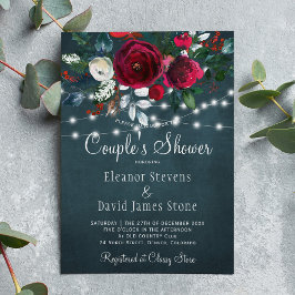 Invitación Elegante ducha rústica de invierno con flores