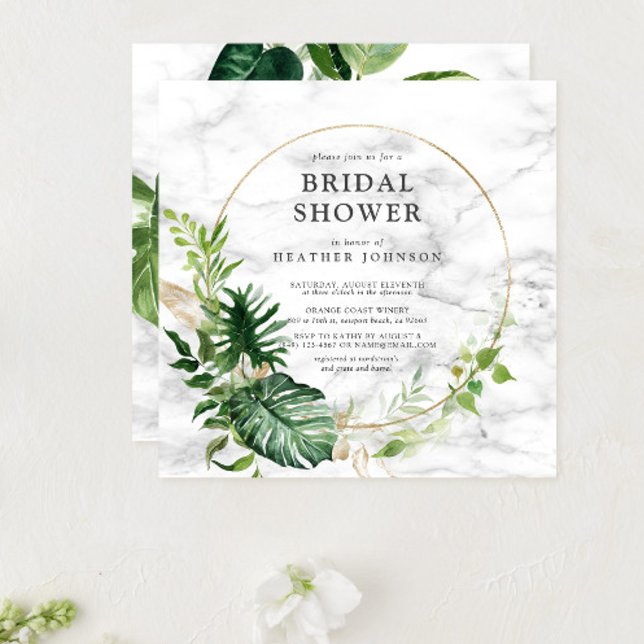 Invitación Elegante ducha Tropical de Mármol Oro Wreath Squar (Subido por el creador)