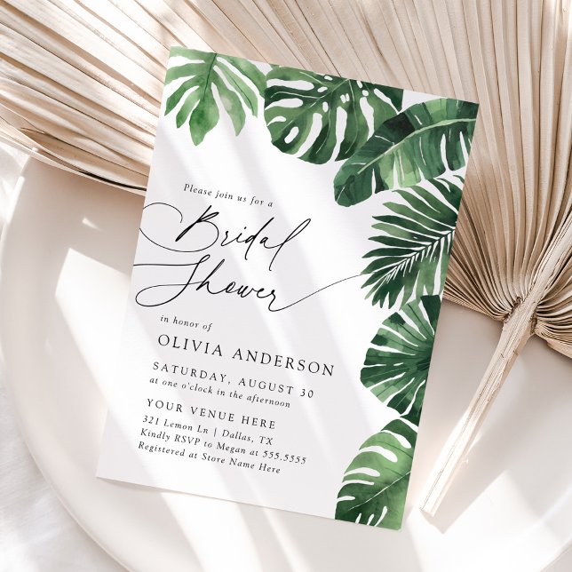 Invitación Elegante ducha tropical tropical verde novia (Subido por el creador)