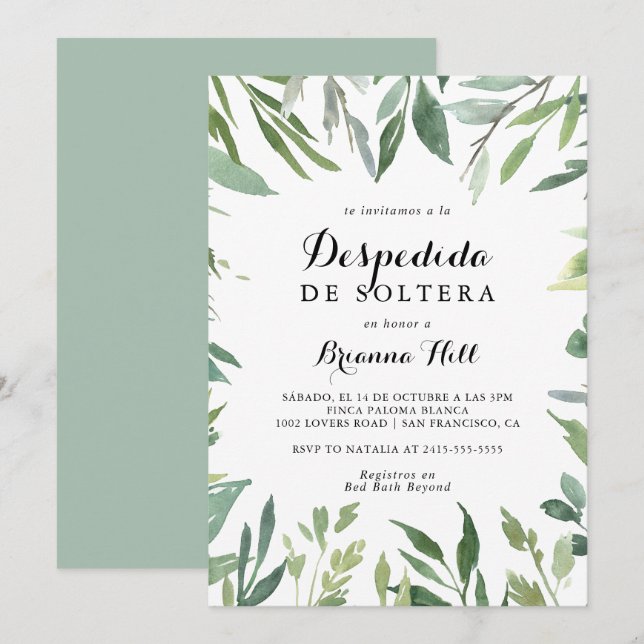 Invitación Elegante ducha tropical verde tropical española no (Anverso / Reverso)