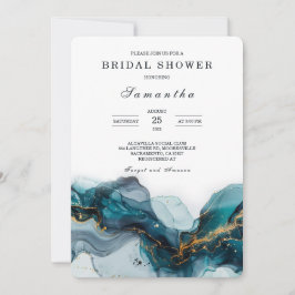 Invitación Elegante ducha Verde azulada y dorada de novia de 