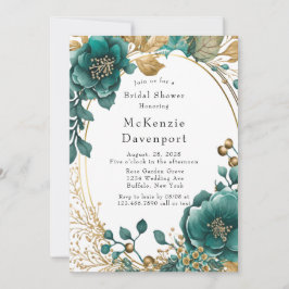 Invitación Elegante ducha Verde azulada y dorada de novias fl