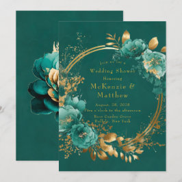 Invitación Elegante ducha Verde azulada y Gold Floral Wedding