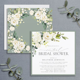 Invitación Elegante ducha virtual de color blanco floral
