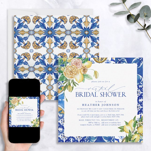 Invitación Elegante ducha virtual de flores de limón mediterr (Subido por el creador)