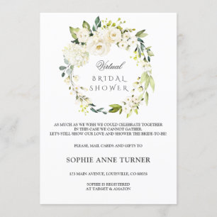Invitación Elegante ducha virtual de novia floral blanca por
