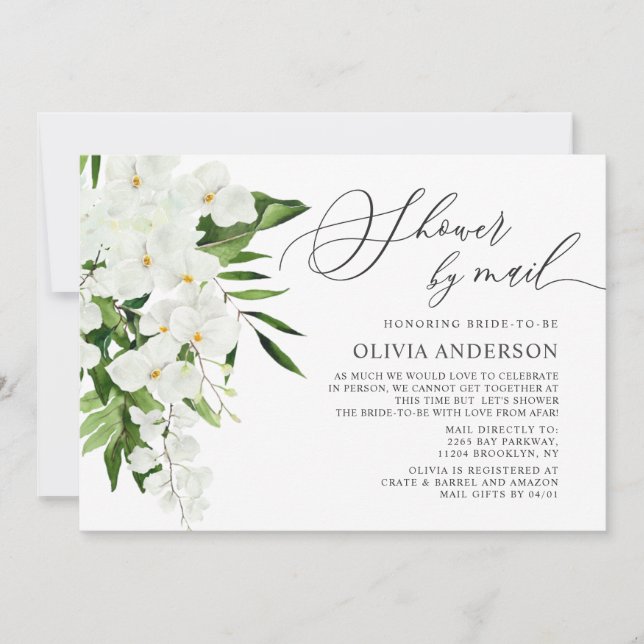 Invitación Elegante ducha virtual de novias en orquídeas blan (Anverso)