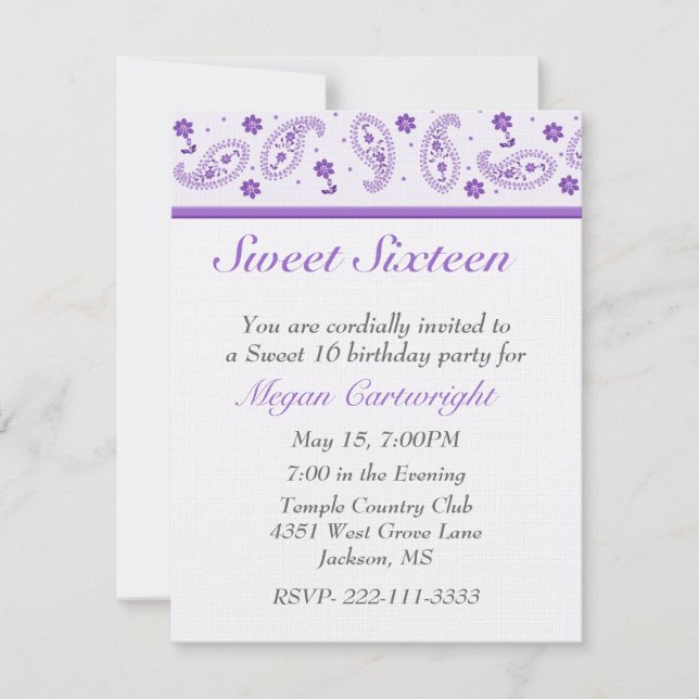 Invitación Elegante dulce 16 cumpleaños (Anverso)