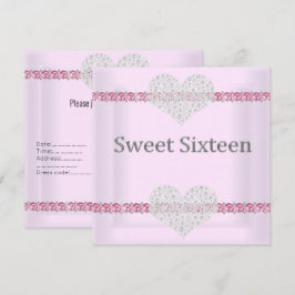 Invitación ELEGANTE DULCE 16 Diamante Corazón Rosa