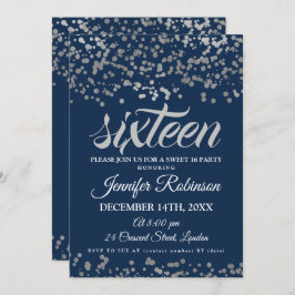 Invitación Elegante dulce 16 plata y Relieve metalizado de la