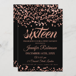 Invitación Elegante dulce 16 Rosa de oro y Relieve metalizado