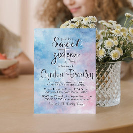 Invitación Elegante dulce azul dieciséis cumpleaños